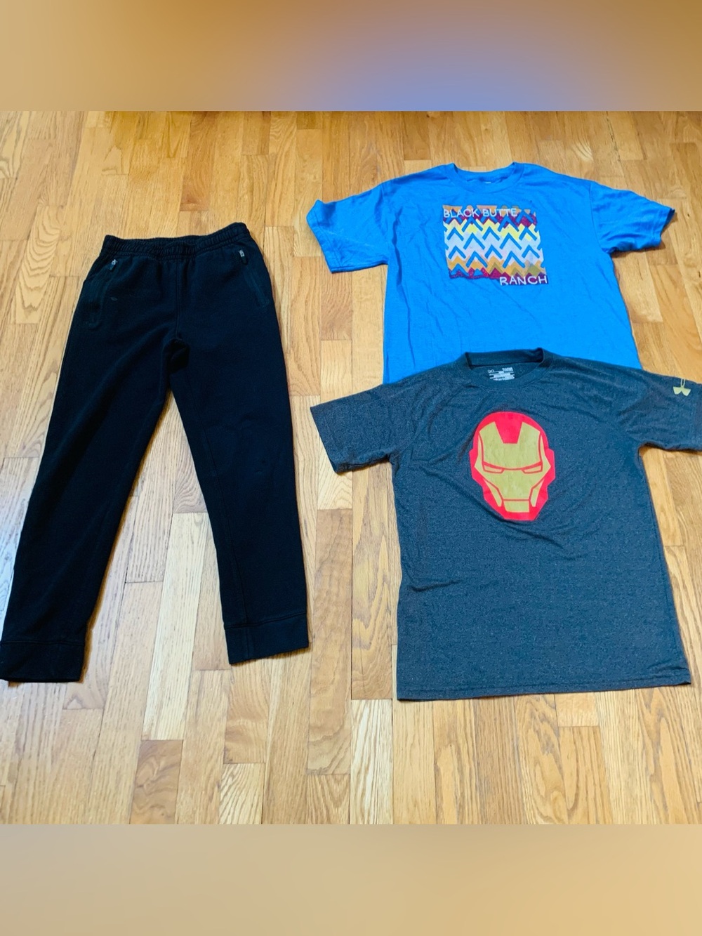 Boys L Activewear Lot: Under Armour Iron Man Tee, Black Butte Shirt &Jogger Pant